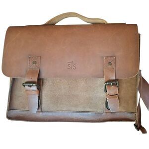 STS Ranchwear Foreman 2 Messenger Bag Brown Leather & Suede Work Tote Briefcase